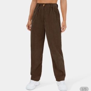Mid-Rise Button Zipper Side Pocket Corduroy Casual Pants